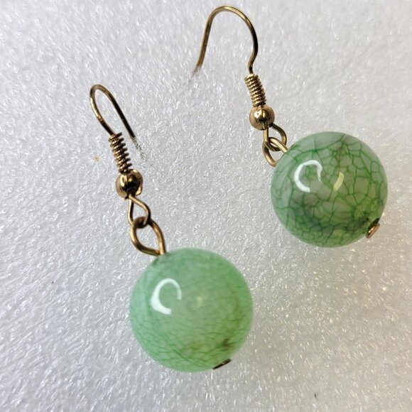 Small Green Ball Dangle Earrings - Picture 5 of 7
